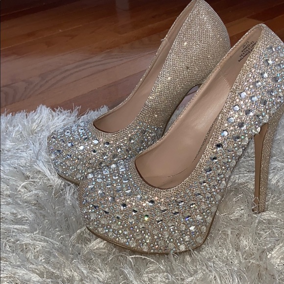 De Blossom Collection Shoes - Gold sparkle pumps